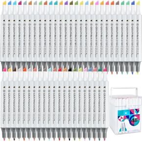 أقلام تحديد فنية بفرشاة ذات طرفين مكونة من 48 لونًا، أقلام تحديد صبغ جلدية ذات طرف مزدوج ساطعة مع صندوق تخزين، قلم صبغ أقلام فرشاة ذات طرف مزدوج لرسم التلوين، وإصلاح الأحذية من خدوش الأثاث in Kuwait