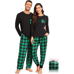 Men & Women Pajama for Couples Christmas Plaid Pajama Set Long Sleeve Sleepwear Soft Loungewear Pjs with Pockets