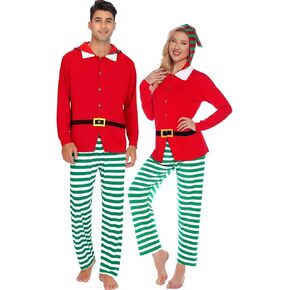 SWOMOG Couples Matching Pajamas Sets Christmas Long Sleeve Sleepwear Button Down Nightwear Xmas 2 Piece Holiday Pj Set S-XXL