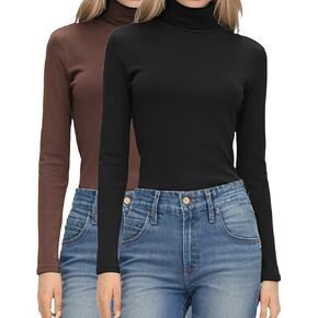 HOTOUCH Women's Turtleneck Long Sleeve Shirts Casual Basic T Shirts Lightweight Base Layer Solid Slim Fit Tops