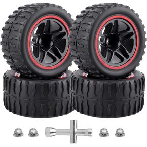 HobbyPark PreGlued 12mm Hex RC Truck Wheels and Tires Complete Set for 1/10 Traxxas Rustler 2wd 4x4 VXL Redcat Volcano EPX Blackout XTE Pro 2s 3s 4s Brushless Lipo Power (Style B)