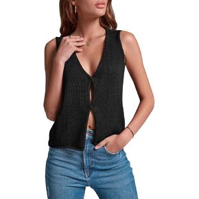 Crochet Tops for Women Vest Tie Front Sweater Trendy Tank Tops for Women