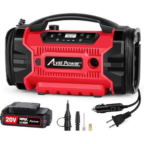 Avid Power Tire Inflator Portable Air compressor, 3 Power Source (110V AC,12V DC, 20V Battery), Car Air Pump w/Inflation & Deflation Modes, Triple Power Tire Inflator w/Dual Powerful Motors