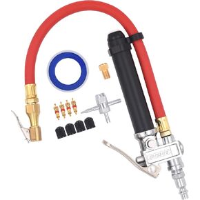 Heavy Duty Tire Inflator with Pressure Gauge, 120PSI Brass Slide Tire Pressure Gauge 18 Inch Air Hose with Dual Head Air Chuck and Lock On Tire Chuck, Air Compressor Accessory