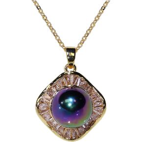 10mm Japanese akoya Pearl Pendant Necklace with Diamonds for Women - 10mm Tahitian Pearl Necklace with Diamonds Single Pearl Necklace for Women with 925 Sterling Silver Chain