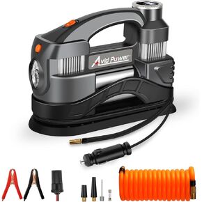 منفاخ إطارات AVID POWER 12 فولت تيار مستمر، ضاغط هواء محمول مع أسطوانات مزدوجة شديدة التحمل للنفخ السريع، مضخة إطارات ذات إغلاق تلقائي مع مقياس ضغط رقمي، ضوء LED، منفاخ هواء للإطارات in Kuwait