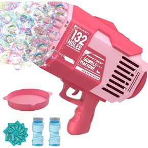 Bubble Machine Gun, 132 Holes Bubble Bazooka Gun Summer Outdoor Toy Birthday Wedding Party Favors Gifts Bubble Maker Blowers for Kids (Blue)
