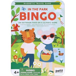 Petit Collage: Magnetic Bingo - in The Park | Outdoor Bingo Set, Find The Items at The Park | Includes Travel Tin for On-The-go Play| Great for Kids 4+