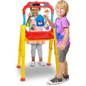 Crayola® Triple-The-Fun See-Thru Easel, Finger Painting, Dry-Erase Crayon, Markers, and acrylics, Adjustable Height, Easy fold Storage, Comprehensive Art Accessories, Ages 3+