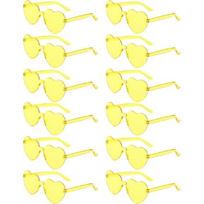 12 Pairs Heart Shaped Sunglasses Candy Color Rimless Fun Heart Glasses for Women Party Favors