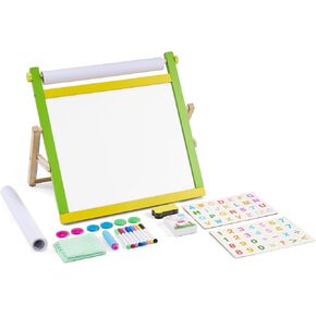 VEVOR Tabletop Art Easel for Kids, 3-in-1 Wooden Double-Sided Kid's Art Easel with Magnetic Whiteboard, Chalkboard, Paper Roll, Foldable Portable Drawing Board with Painting Accessories for Boys Girls