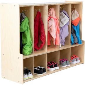 Montessori 5-Section Coat Locker with Bench & Cubby Storage, 100% Birch Plywood Backpack & Cubby Unit with Hooks for Classroom, Day Care, Preschool, Kindergarten