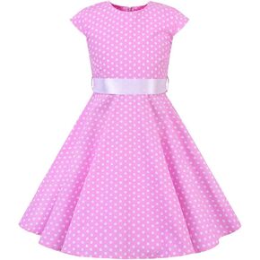 Girls Cap Sleeve 50s Style Dress Girls Vintage Dresses Audrey 50's Retro Dress 1950s Polka Dot Rockabilly Swing Party Dresses