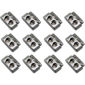 JCBIZ 12PCS Black Double Hole Spring Stopper Alloy Fastener Slider Toggles Clip Spring Cord Lock End Toggle for Drawstrings, Shoelaces, Bags