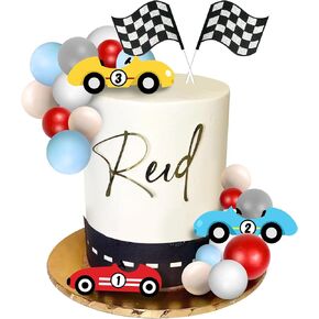 27 PCS Two Fast Cake Toppers Race Car 2nd Birthday Cake Decorations for Racing Car Checkered Flag Birthday Anniversary Party Decorations Supplies (01)