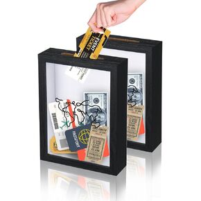 Kapix 2 Pack Adventure Archive Small Shadow Box for Memories, 5x7 Travel Memory Box Frame with Slot Top Loading Display Case for Keepsakes (Black)