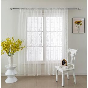 White Sheer Curtains Floral Embroidery Rod Pocket Voile Drapes for Living Room, Bedroom, Window Treatments Semi Flower Pattern Curtain Panels for Kitchen, Yard,54 x 63 Inch, 2 Panels