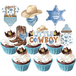 JOYMEMO 24 Pcs Little Cowgirl Baby Shower Cupcake Toppers - Pink Brown Western Cowgirl Baby Shower Decorations, Double Sided Wild West Baby Shower Cake Decor for Pregnancy Celebration Newborn Party