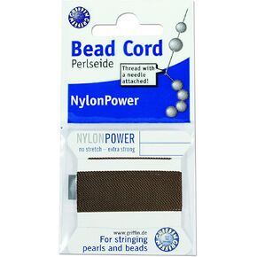Griffin Nylon Bead Cord Perlseide – Black Color – Size 10 (0.90mm) – 2 Meters per Card – Stainless Steel Needle Attached – for Knotting Pearls, Gemstones, Crystals and Beads