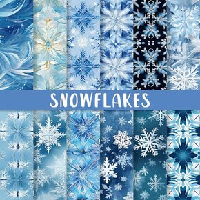 24 Sheets Christmas Pattern Paper Blue Snowflake Scrapbook Specialty Paper Double Sided Frozen Winter Art Paper for Xmas DIY Crafts Supplies, 11.8 x 11.8 Inch