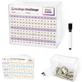 Reusable Money Saving Box with Key, Clear Piggy Bank for Adults Teens, Openable Savings Challenge Box, Suitable as a Tip Jar or Donation Jar (Small)