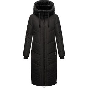 Marikoo Ladies’ Long Winter Coat with Hood & Detachable Faux Fur Collar | Quilted Jacket for Women | Nadaree XVI XS-XXL