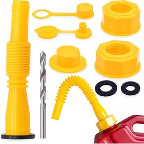 1 Kit Gas Can Spout Replacement Set, Flexible and Retractable Nozzle, Durable Anti-Spill with Screw Collar Caps, Spout Cover, Base Cap, Fit for 1/2/5/10 Gallon Gas Can(Yellow)