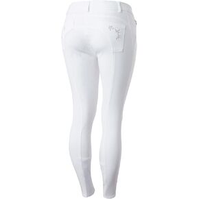 HORZE Kaitlin Women's Flower Pattern Silicone Full Seat Breeches with Phone Pocket - White - 32