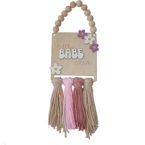 Little Babe Cave, Boho Style Wooden Bead Girls' Decoration,Floral Girls Sign,Nursery Decor, Macrame Sign, Babe Cave,Daisy Sign | Daisy Room Décor