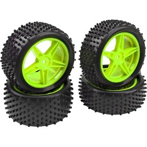 4Pack HIRCQOO OD 88mm/3.46" Front & Rear Rubber Plastic Wheel Rims Tires 12mm Hex Hub Compatible with Redcat Tornado Shockwave HPI HSP ExceedRC Kyosho 1/10 Scale Off Road Buggy (Black)