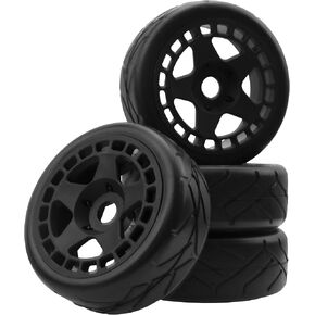 ShareGoo RC 1/8 Buggy Tires OD 4.09" Street Tires w/Plastic Wheel Rims 17mm Hex Compatible with Arrma 1/8 Typhon Talion Redcat Losi HPI HSP Kyosho 1/8 RC On Road Racing Car (5-Spoke)