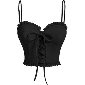 SOLY HUX Women's Y2k Lace Trim Lace Up Tie Front Cami Crop Tops Spaghetti Strap Summer Tops