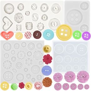 4 Pieces Button Resin Molds Round Button Shape Fondant Silicone Mold for Cake Decoration,Chrysanthemum,Roses Silicone Candy Mold,Cupcake Topper,Polymer Clay,Crafting,Chocolate,Resin Sugarcraft Mold