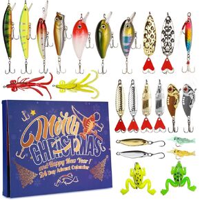 Fishing Advent Calendar 2024, 24 Days Christmas Countdown Fishing Lures Tackle Set for Adult Men Teen Boys, Xmas Surprise Gift for Fisher, Father, Granpa, Brother, Boyfriend