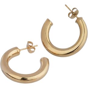 Thick Gold Hoop Earrings | Lightweight Chunky Open Hoops | 1" Medium Sized | POLITE SOCIETY 18K Gold Plated Stainless Steel