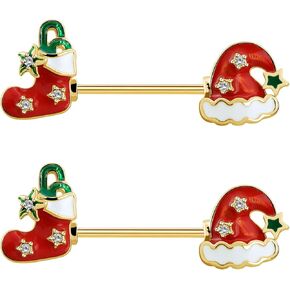 OUFER Christmas Nipple rings Piercing Women Surgical Steel Nipple ring With Santa Hat and Shoes Nipple Piercing Jewelry
