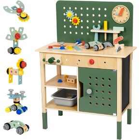 Kids Tool Bench, Wooden Kids Construction Toys for 3 4 5, Montessori Kids Work Bench with Toddler Tool Set for Pretend Play, Tool Bench for Kids Ages 3-5, Best Gift for Boys and Girls, Green.