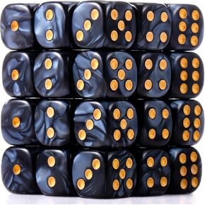 TecUnite 25 Pieces Colored Dice 6 Sided Dice Set, 6 Sided Standard Dices with Black Drawstring Storage Bag for Board Games, Parties, Math Learning, Classroom(Marble Color,6 Sides)