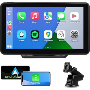 Car Stereo Screen Compatible Wireless Apple CarPlay Android Auto for Car, 7" HD Portable Bluetooth Adapter Touch Screen GPS Naivgation Mirror Link CarPlay, Siri, AirPlay, FM, AUX