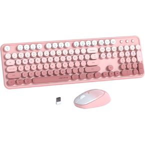UBOTIE Colorful Computer Wireless Keyboards Mouse Combos, Typewriter Flexible Keys Office Full-Sized Keyboard, 2.4GHz Dropout-Free Connection and Optical Mouse (Green Gradient)