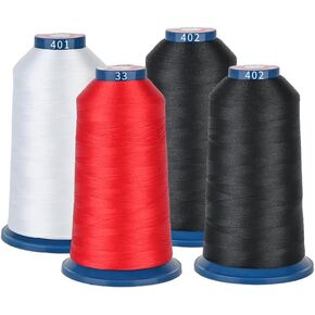 Richword Black and White Embroidery Thread 4 Rolls 4000M(4374Y) 40WT Polyester Thread for All Commercial Multi Needles and Single Needle Embroidery Machines