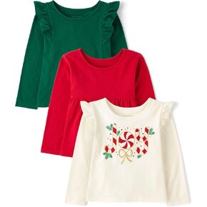 The Children's Place Girls' Long Sleeve Knit Fashion Shirt, VDay Raglan Tee, Medium