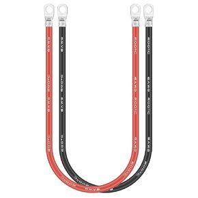 Jtron 20 inch Cables 6 AWG(25-10) Gauge Red + Black Pure Copper Battery Inverter Cables Solar, RV, Car, Boat in Lugs Used for Battery Switch(Available Current 300A)