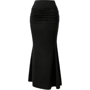 SOLY HUX Women's High Waist Ruched Bodycon Midi Skirt Elegant Ruffle Long Skirts