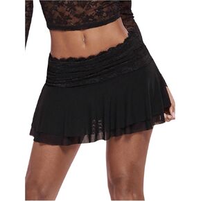 Women's Lace Ruched Ruffle Hem Skirts Low Waist Mesh A Line Mini Skirt Coquette Y2K Skirts