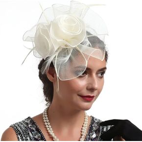 Women Fascinators Organza Fascinators 20S Party Hat Wedding Tea Party Fascinator Pillbox Hat with Headband Hairclip