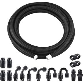 EVIL ENERGY 8AN PTFE Fuel Line Kit, E85 Nylon Braided Fuel Hose kit 20FT Black