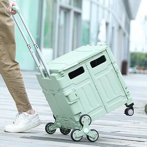 Foldable Utility Cart with Stair Climbing Wheels,Folding Portable Rolling Crate Handcart with Aluminium Alloy Telescoping Handles, Handcart for Grocery Book File Tool Art Supplies-75L