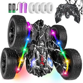 Terucle سيارة التحكم عن بعد، Rc Cars Stunt RC Car Toys New ترقية قطاع الأضواء والمصابيح الأمامية ألعاب السيارات على الوجهين 360 درجة الدورية 4WD Rc الانجراف شاحنة للبنين الفتيات هدية عيد ميلاد (الأخضر)