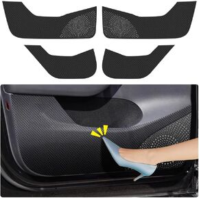 Car Door Anti Kick Pad for Tesla Model Y 2020 2021 2022 2023 2024 SUV Accessories Carbon Fiber Style Leather Sticker Door Sill Protector Cover Edge Guard Side Mat Interior Decoration Dirty